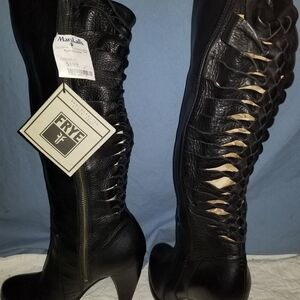 Frye Black Leather Tall Heeled Boots